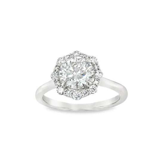 Platinum Round Brilliant Solitaire Diamond Ring with Fancy Diamond Set Halo 1.81ct