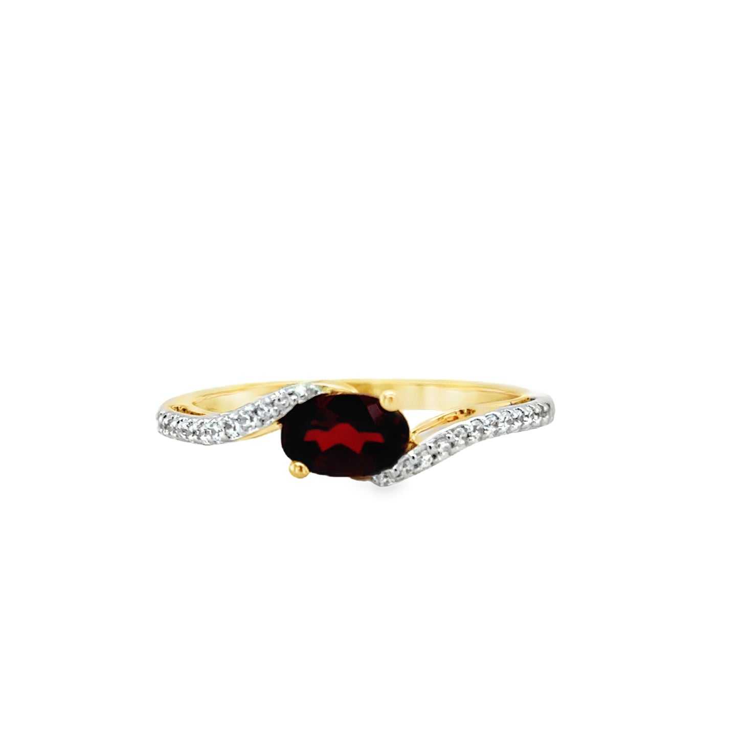 9ct Yellow Gold East-West Oval Garnet Ring with CZ Shoulders