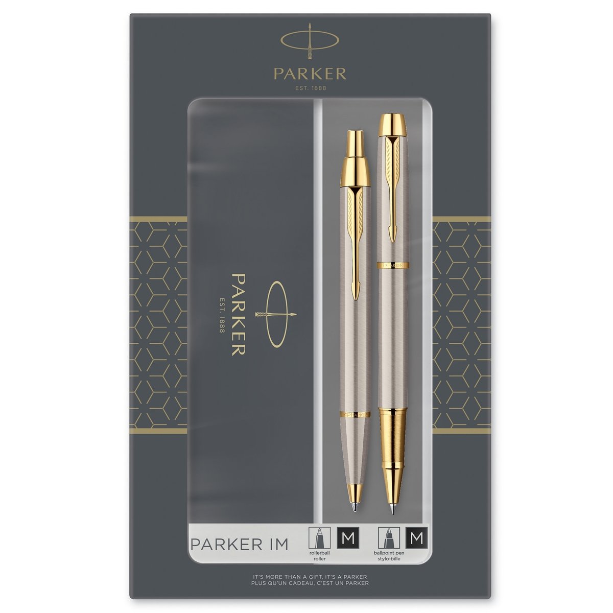 PARKER DUO GIFT SET BALLPOINT + ROLLERBALL GLD TRIM