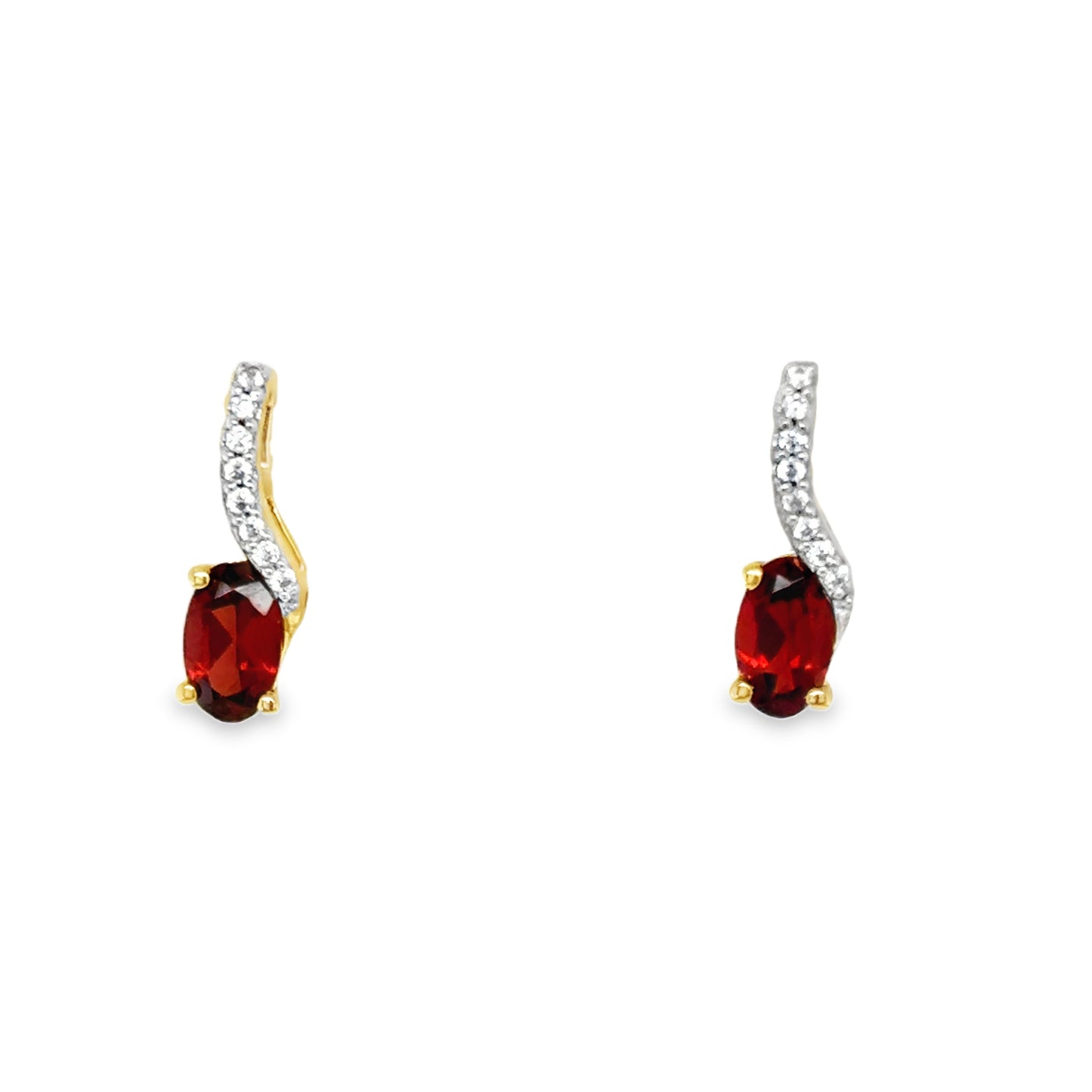 9ct Yellow Gold Oval Garnet Earrings with CZ Detail