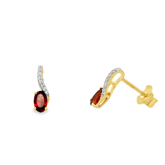 9ct Yellow Gold Oval Garnet Earrings with CZ Detail