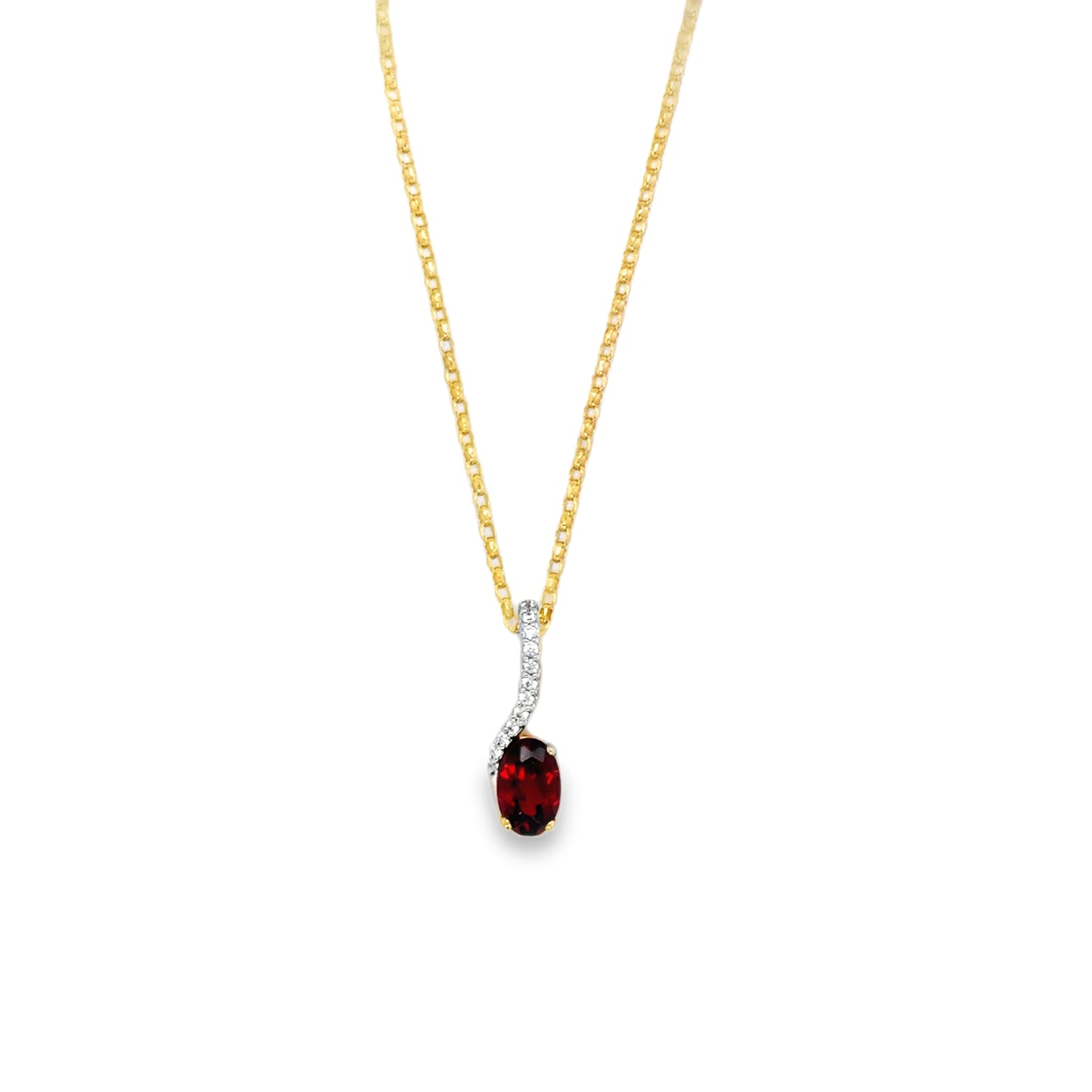 9ct Yellow Gold Oval Garnet and CZ Pendant