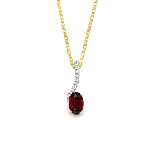 9ct Yellow Gold Oval Garnet and CZ Pendant