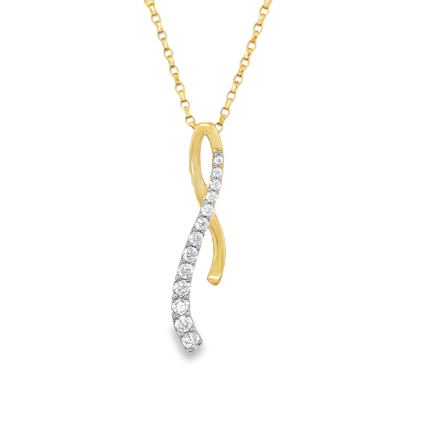 9ct Yellow Gold Fancy CZ Ribbon Pendant