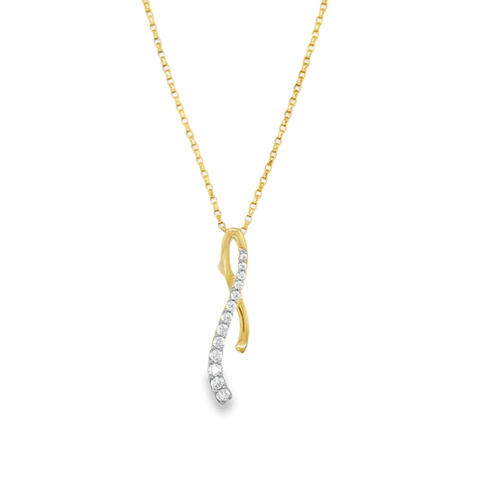 9ct Yellow Gold Fancy CZ Ribbon Pendant