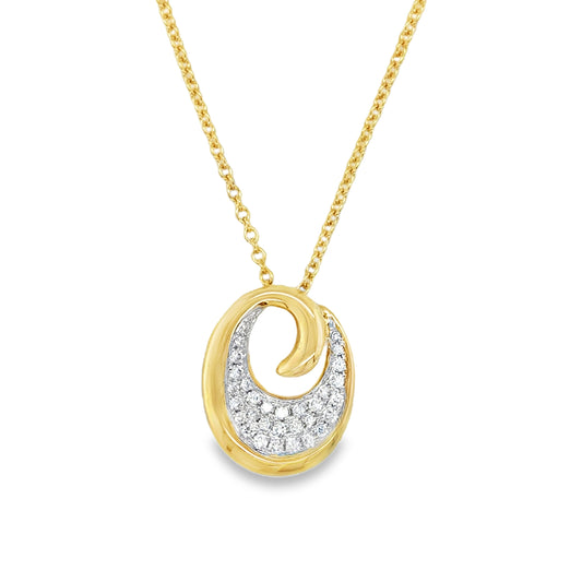 18ct Open Oval Swirl Diamond Pendant .21ct