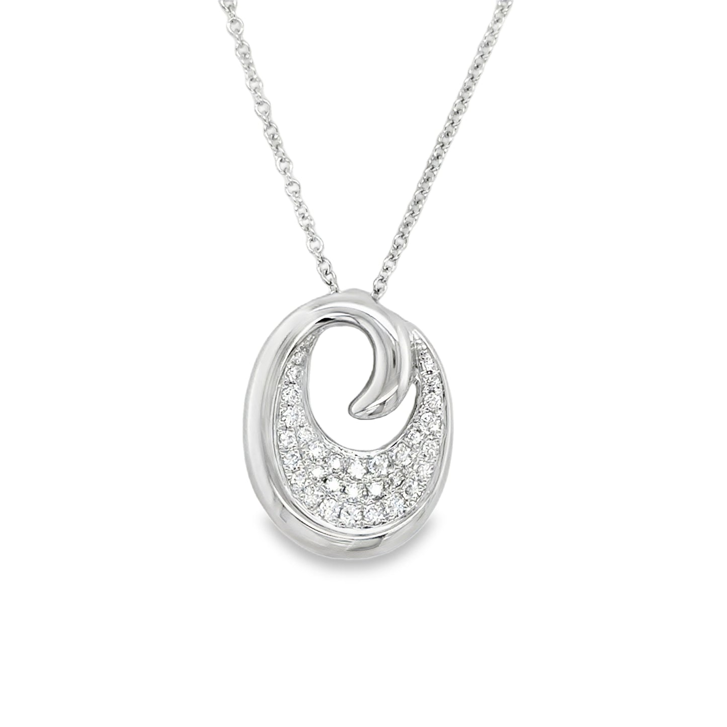 18ct White Gold Open Oval Swirl Diamond Pendant .21ct