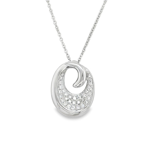 18ct White Gold Open Oval Swirl Diamond Pendant .21ct