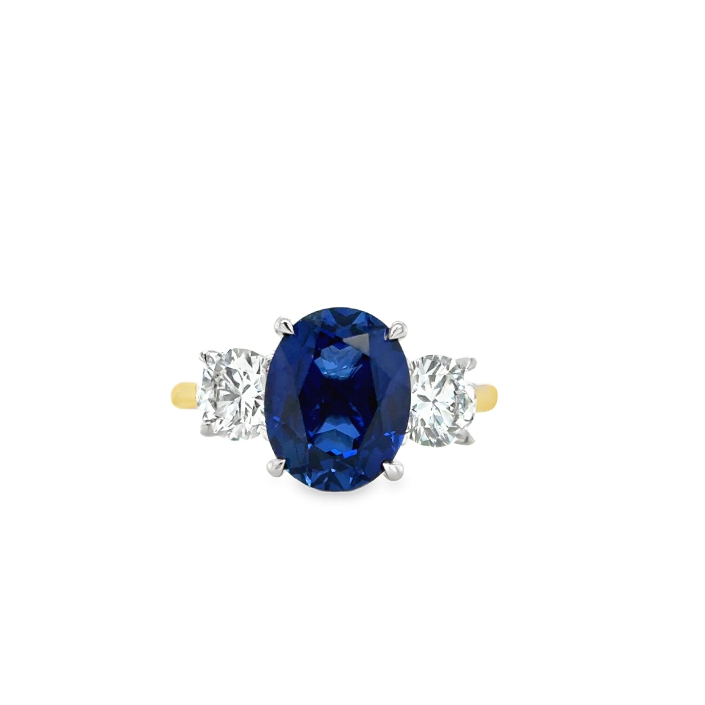 9ct 3 Stone Cultured Oval Sapphire With Cultured Diamond Shoudlers 1.00ct