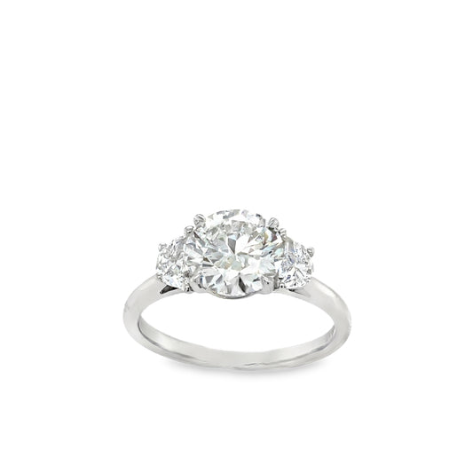 Platinum 3 Stone Round Brilliant Cultured Diamond Ring With Demi-Lune Side Stones 2.51ct
