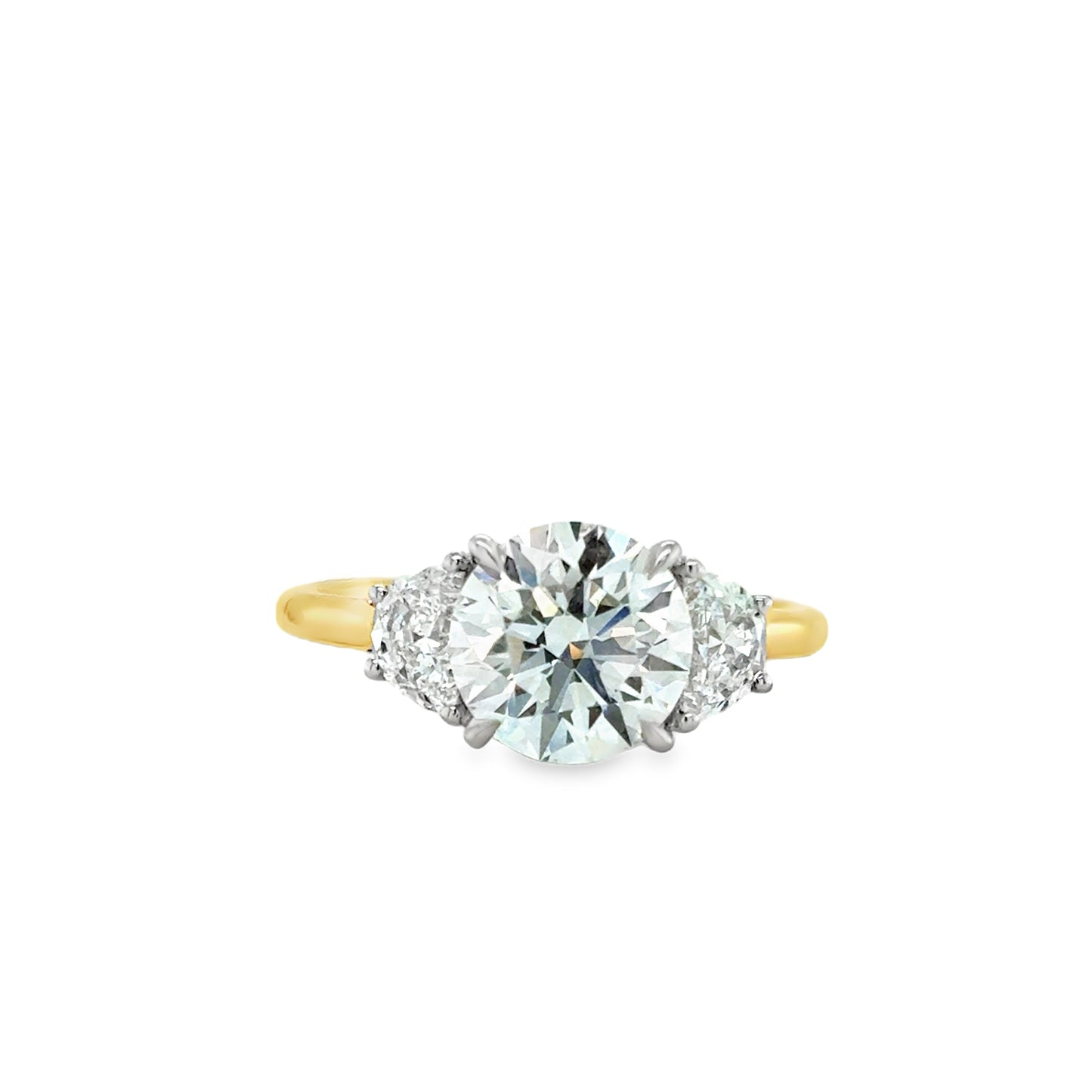 18ct 3 Stone Round Brilliant Cultured Diamond Ring With Demi-Lune Side Stones 2.51ct