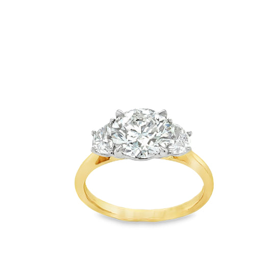 18ct 3 Stone Round Brilliant Cultured Diamond Ring With Demi-Lune Side Stones 2.51ct