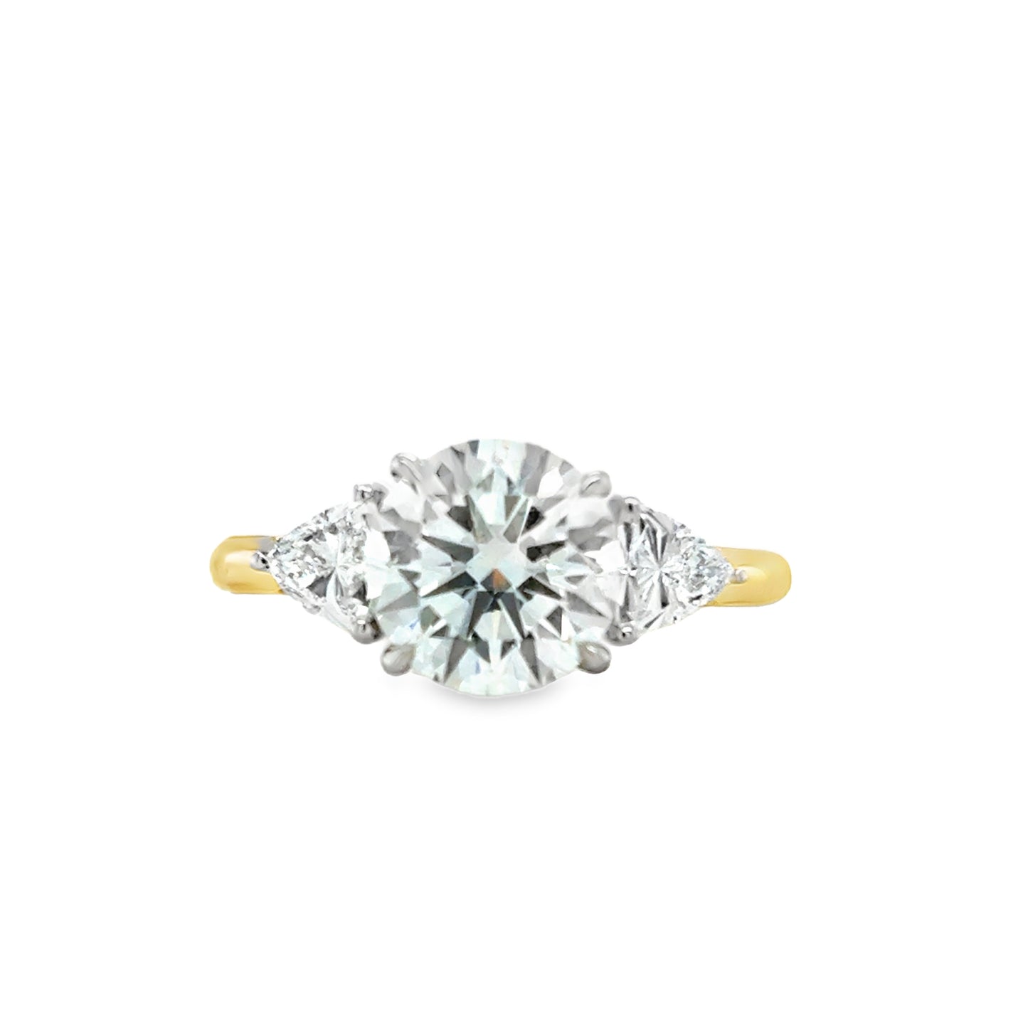18ct 3 Stone Round Brilliant Cultured Diamond Ring With Trillion Cut Side Stones 2.63ct