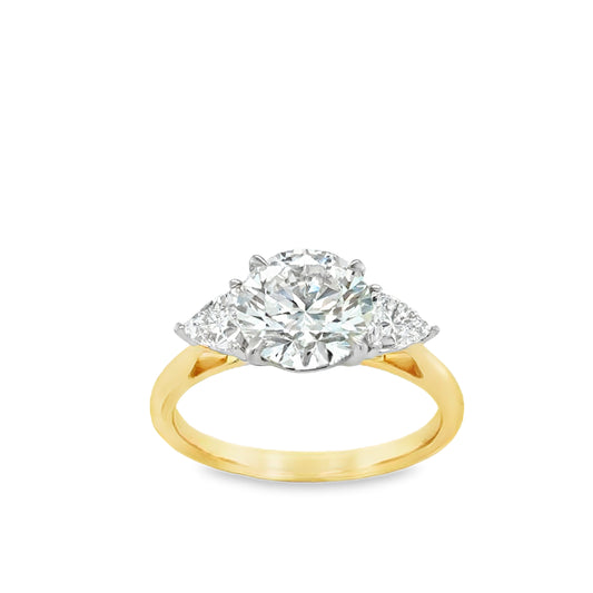 18ct 3 Stone Round Brilliant Cultured Diamond Ring With Trillion Cut Side Stones 2.63ct