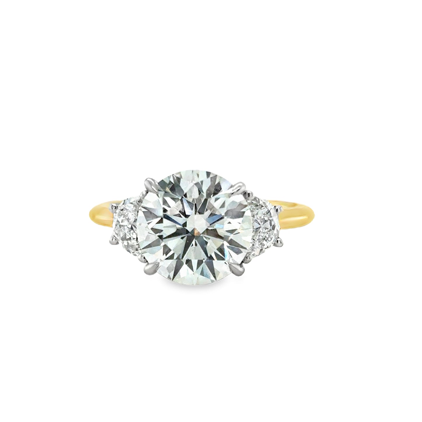 18ct 3 Stone Round Brilliant Cultured Diamond Ring With Demi-Lune Side Stones 3.55ct