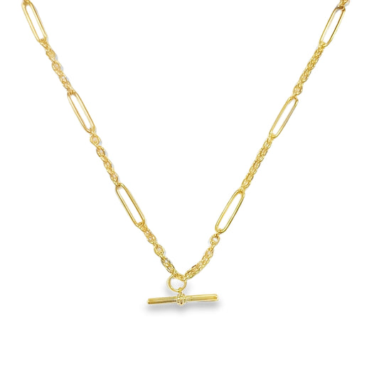 9ct Yellow Gold Figaro Necklet with T-Bar