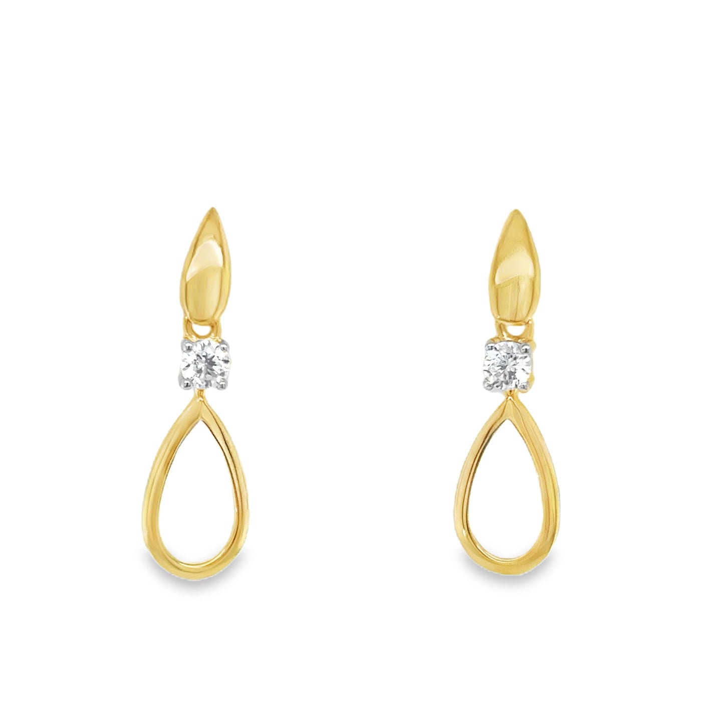 9ct Yellow Gold Open Pear Drop Earrings with CZ Detail