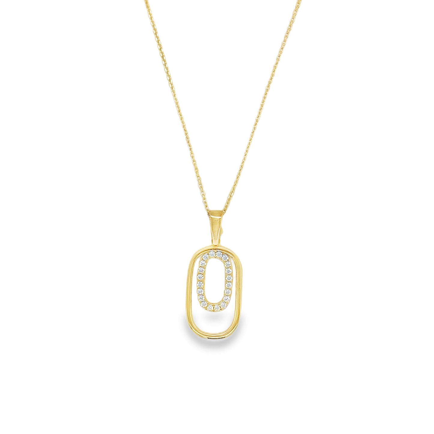 9ct Yellow Gold Open CZ and Polished Double Oval Pendant