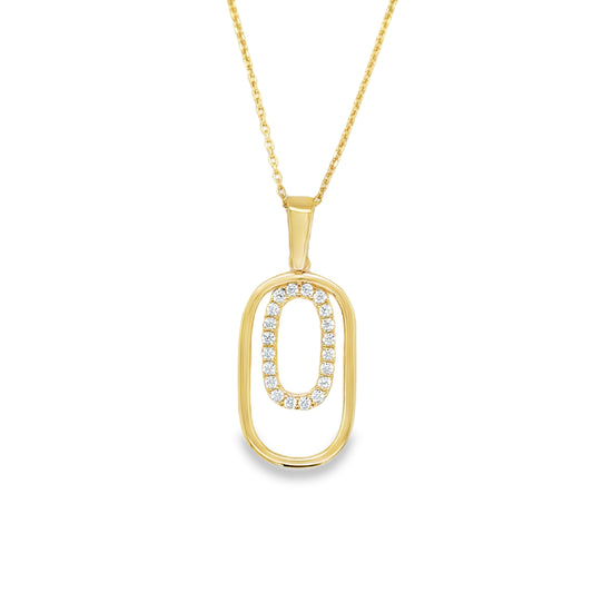 9ct Yellow Gold Open CZ and Polished Double Oval Pendant
