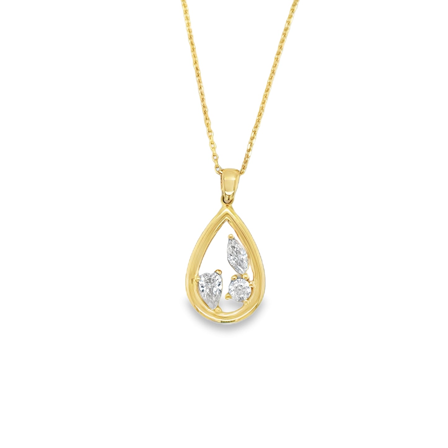 9ct Yellow Gold CZ Set Open Pear Pendant