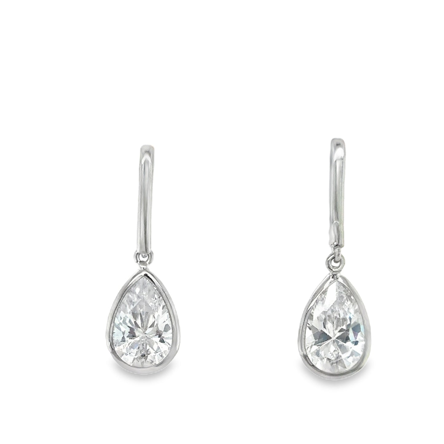 9ct White Gold Rubover Set Pear CZ Drop Earrings