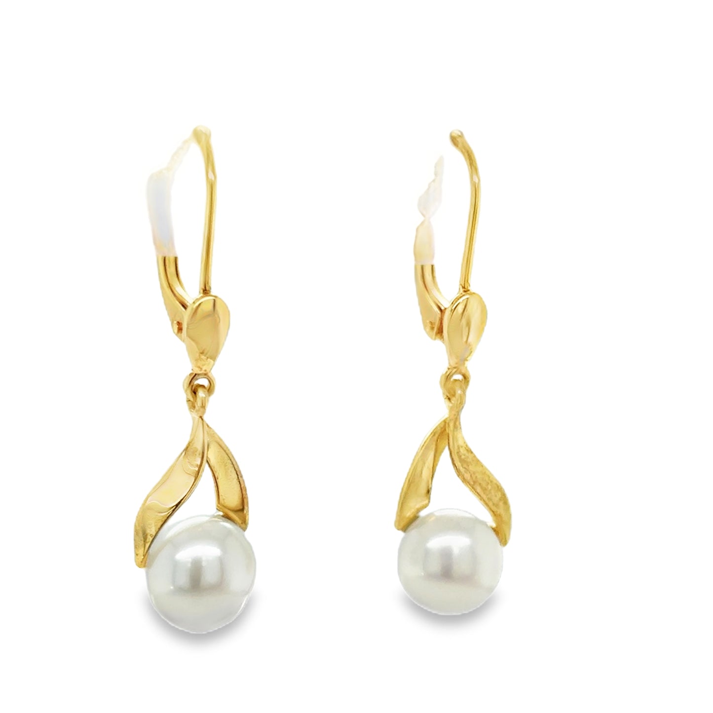 9ct Yellow Gold Open Fancy Freshwater Pearl German Wire Drop Earrings