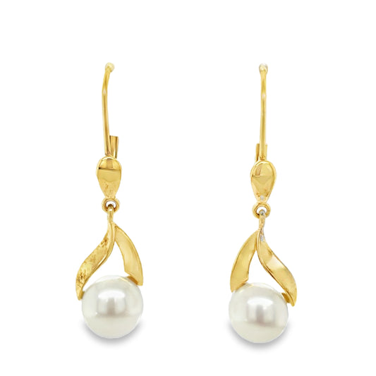 9ct Yellow Gold Open Fancy Freshwater Pearl German Wire Drop Earrings