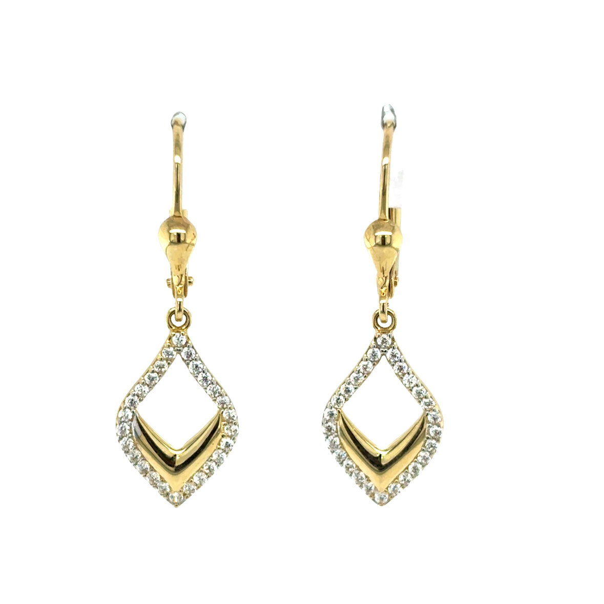 9ct Yellow Gold Open Fancy Marquis Drop German Wire Earrings