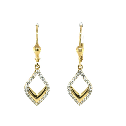 9ct Yellow Gold Open Fancy Marquis Drop German Wire Earrings