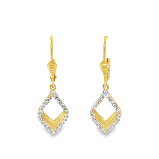 9ct Yellow Gold Open Fancy Marquis Drop German Wire Earrings