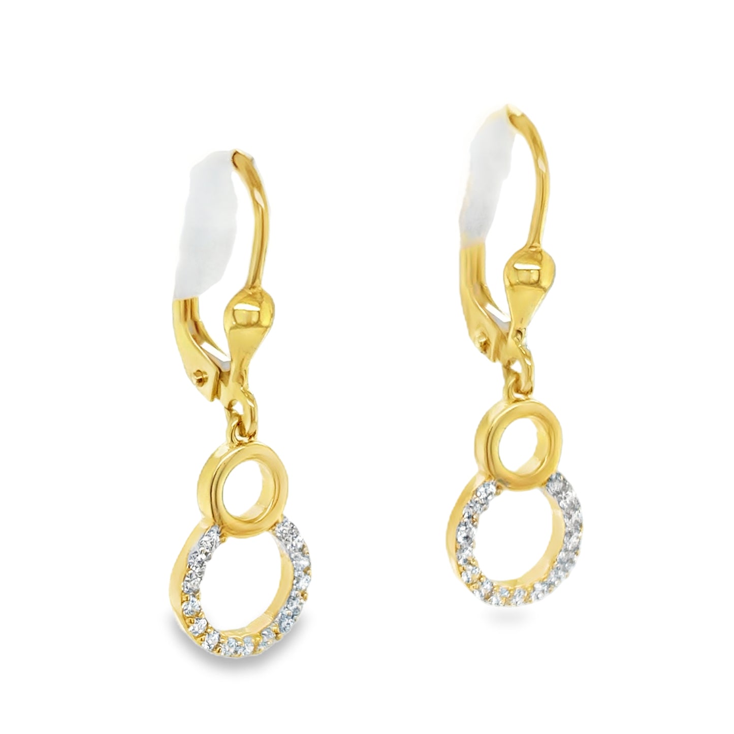 9ct Yellow Gold CZ Open Double Circle German Wire Drop Earrings
