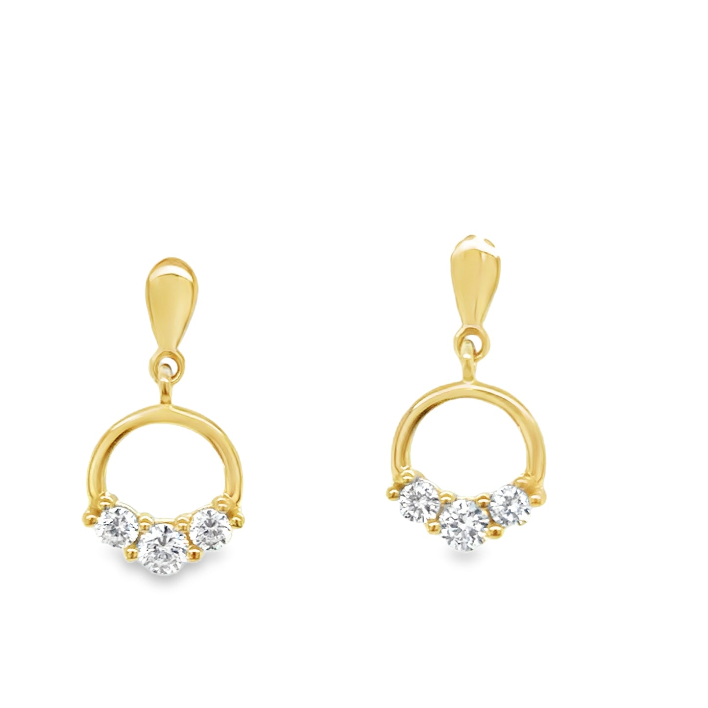 9ct Yellow Gold CZ Set Open Circle Drop Earrings
