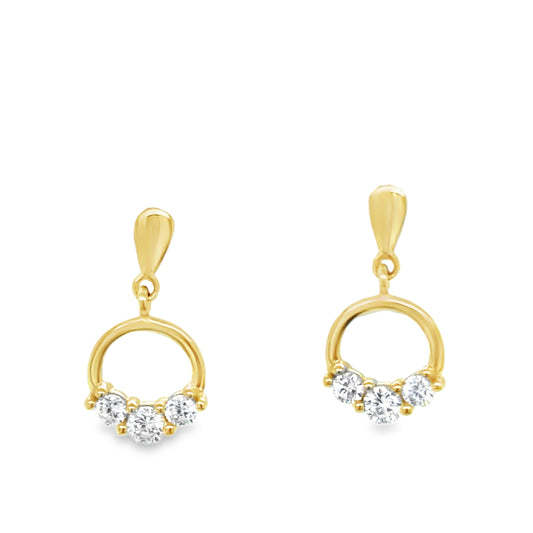 9ct Yellow Gold CZ Set Open Circle Drop Earrings