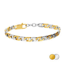 Gents Steelwear Stainless Steel & Gold Plated Two Tone Flat Link Bracelet
