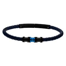 Gents Steelwear Stainless Steel Leather Blue Bead Bracelet