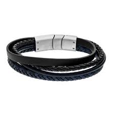Steelwear Leather and Steel Bead Black Multistrand Bracelet