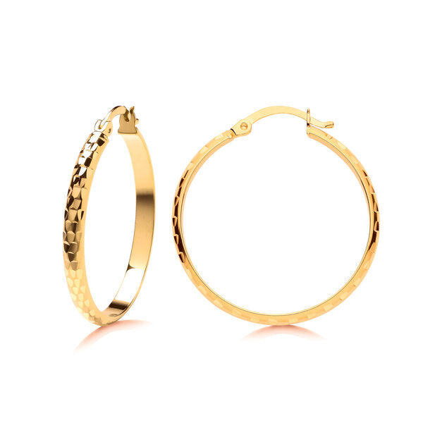 9ct 25mm Diamond Cut Hoop Earrings