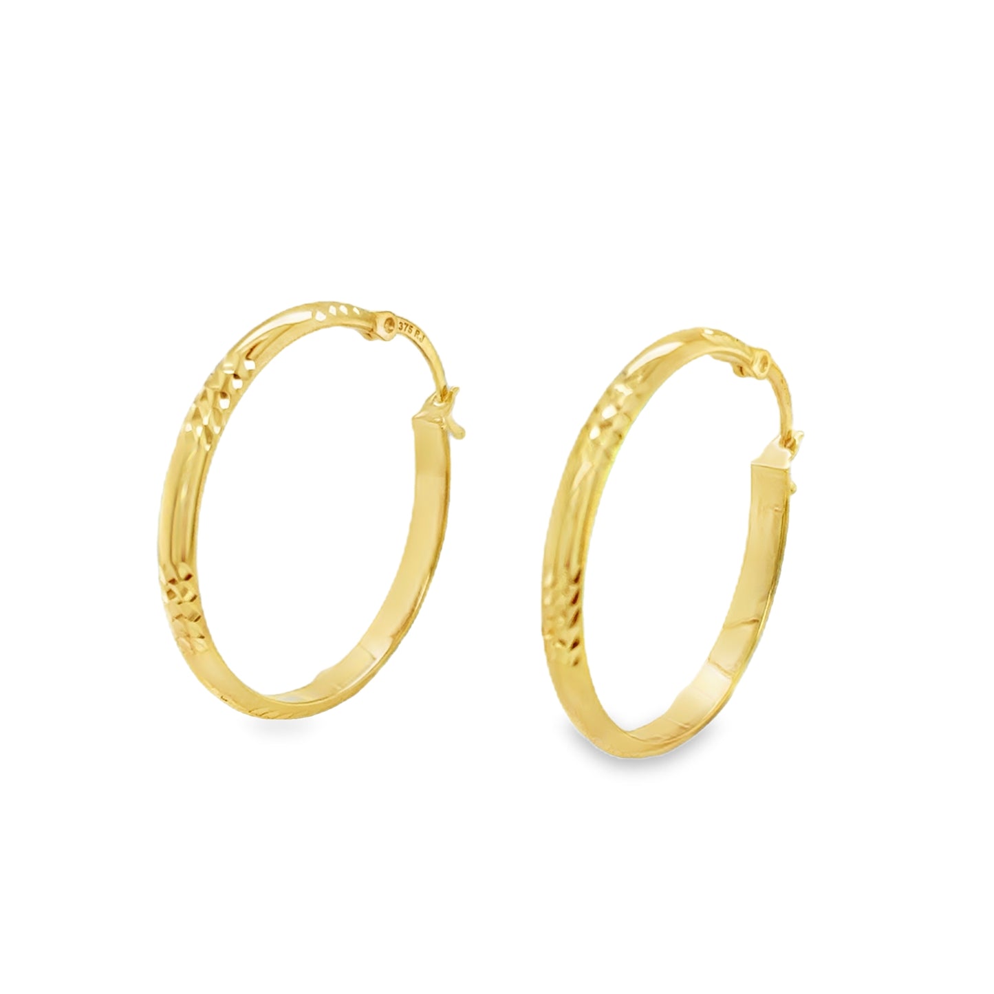 9ct 25mm Polished & Diamond Cut Hoop Earrings