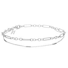 Sterling Silver Double Row Figaro & Bar Bracelet