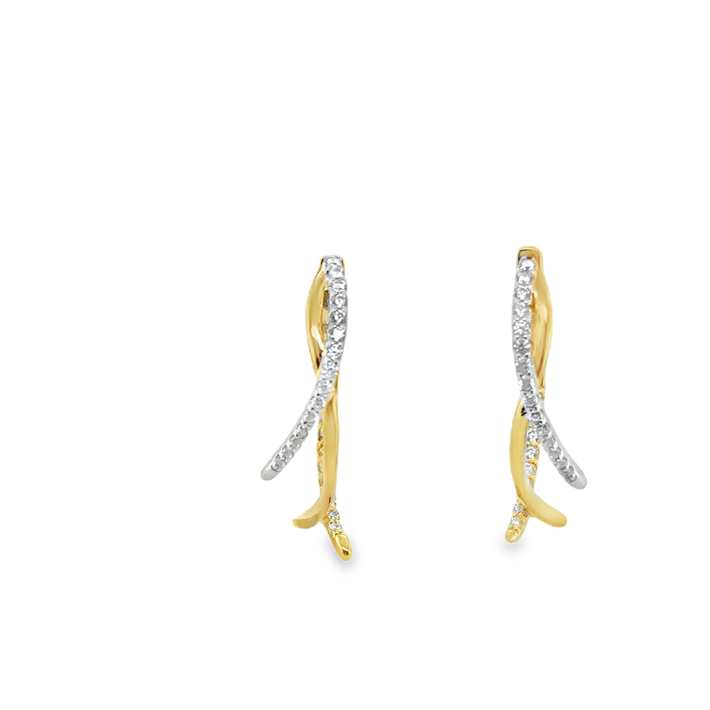 Sterling Silver Gold Plated CZ Crossover Hoop Earrings