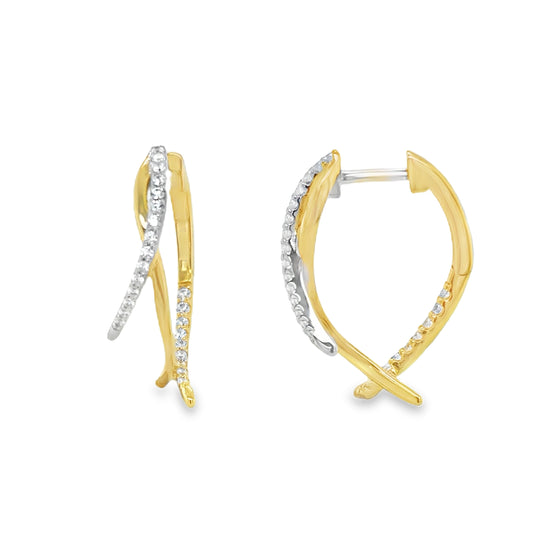 Sterling Silver Gold Plated CZ Crossover Hoop Earrings