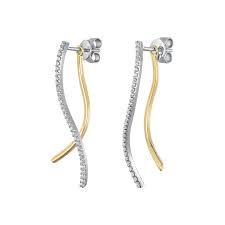 Sterling Silver Gold Plated CZ Wave Line Drop Earrings