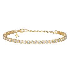 Sterling Silver Gold Plated 3mm CZ Rubover Tennis Bracelet
