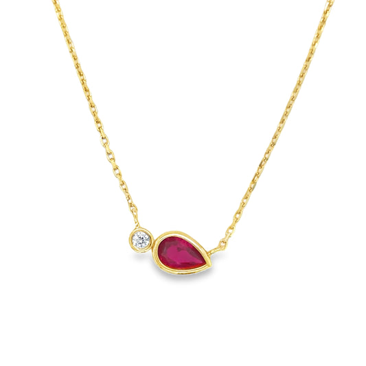 9ct CZ & Red Round & Pear Rubover Pendant