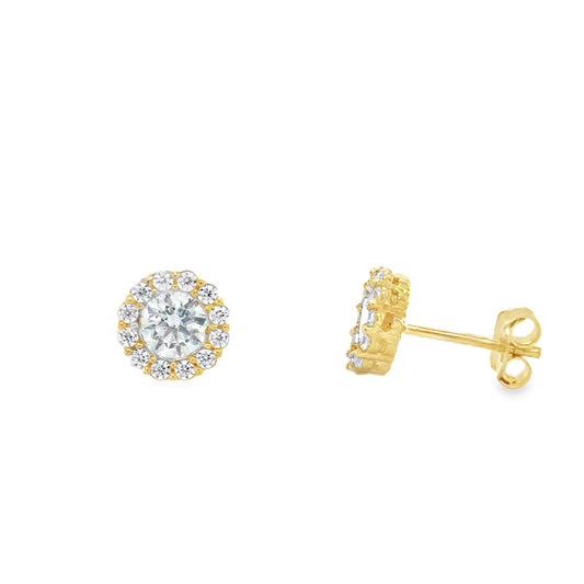 9ct CZ Round Halo Stud Earrings