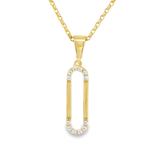 9ct CZ Open Long Oval Pendant