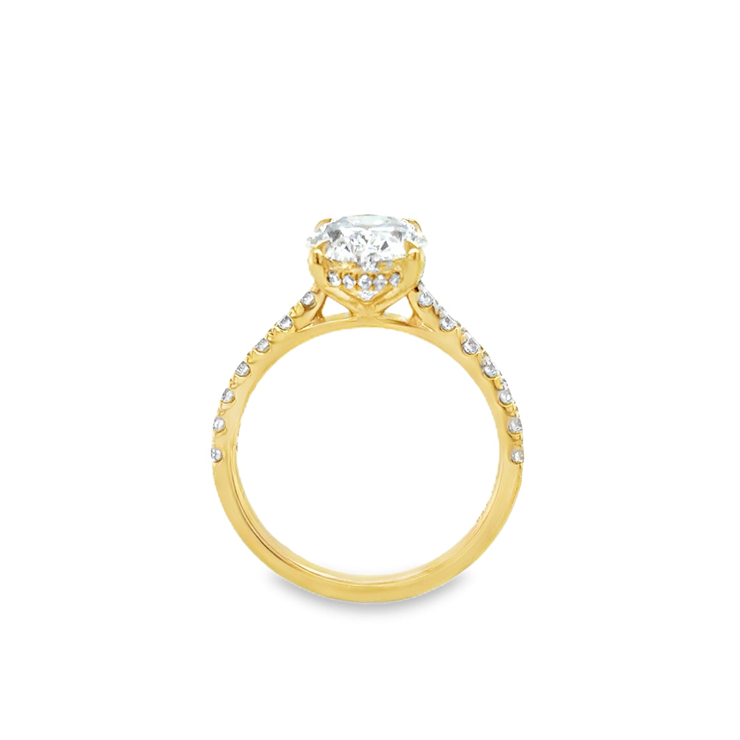 18ct Oval Modified Brlliant Cut Cultured Diamond Ring With Hidden Halo & Stone Set Shoulders 3.58ct