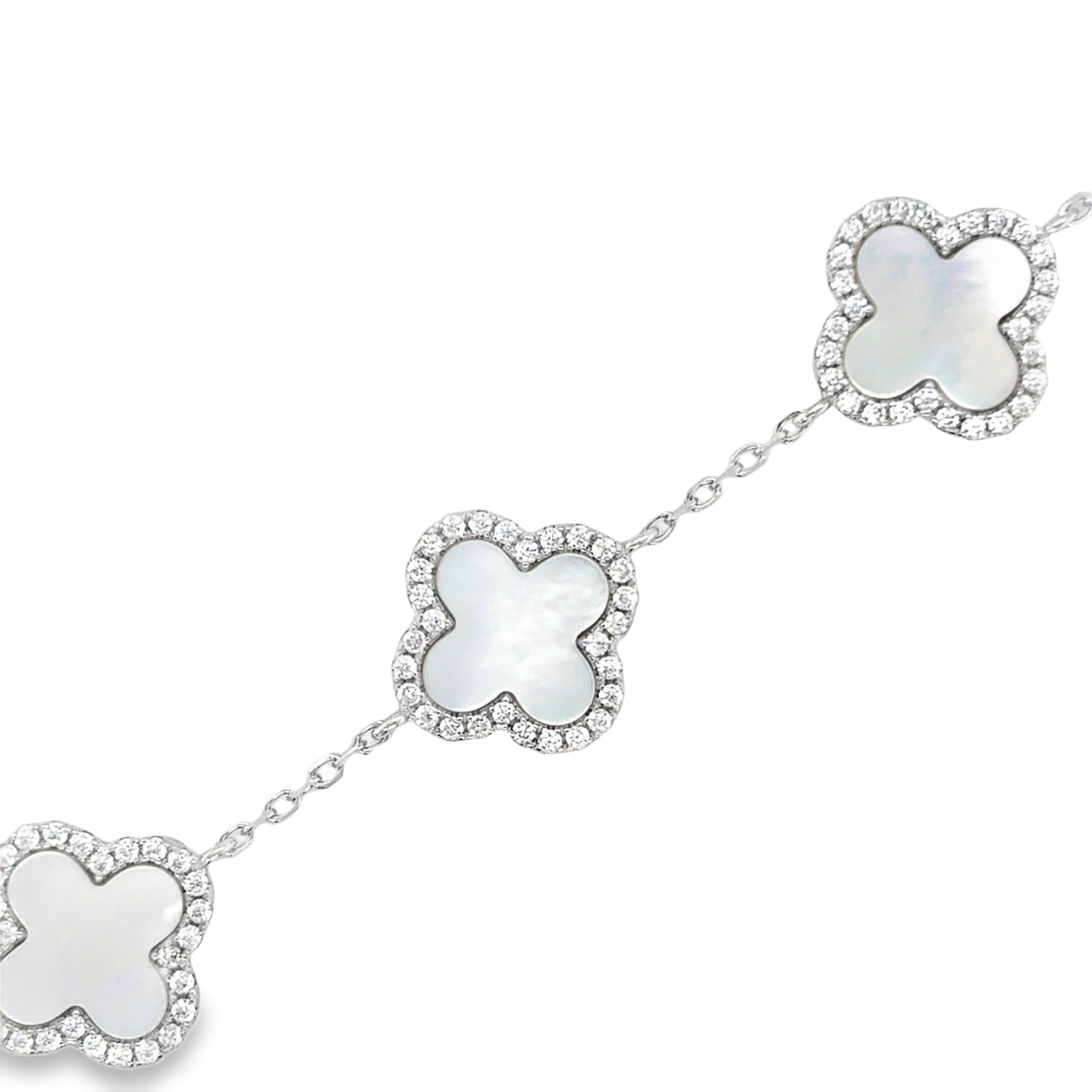 Sterling Silver Mother Of Pearl Clover Bracelet