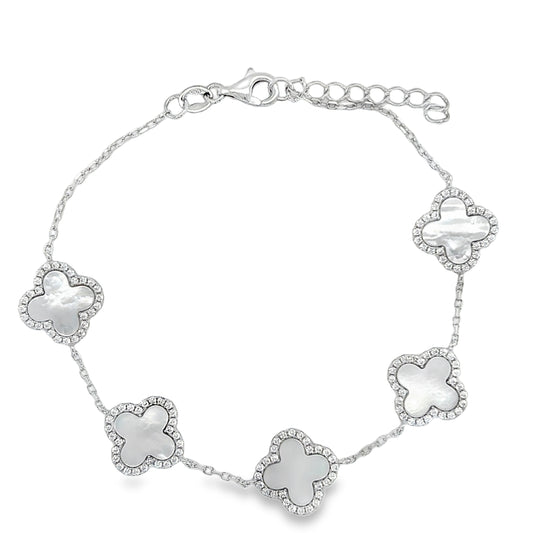 Sterling Silver Mother Of Pearl Clover Bracelet