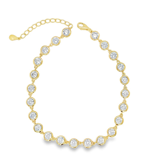 Sterling Silver 14ct Gold Plated Rubover CZ Bracelet